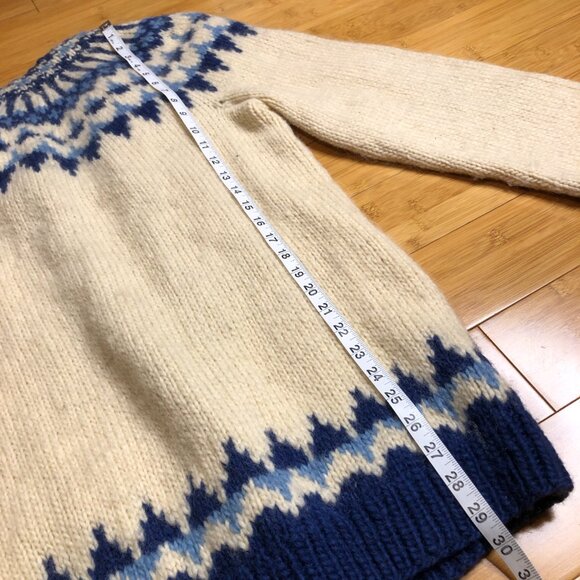 Scandinavian Vintage Wool Woven Winter Sweater Nordic Warm Blue Holiday Cardigan - Picture 9 of 12